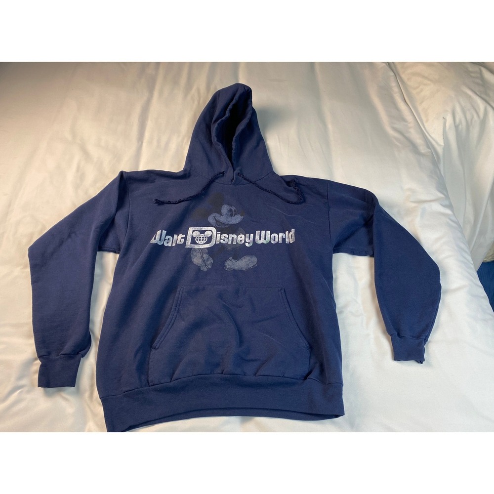 Disney Walt Disney World Hoodie Mens Large Navy Blue Good Mickey Mouse Pullover